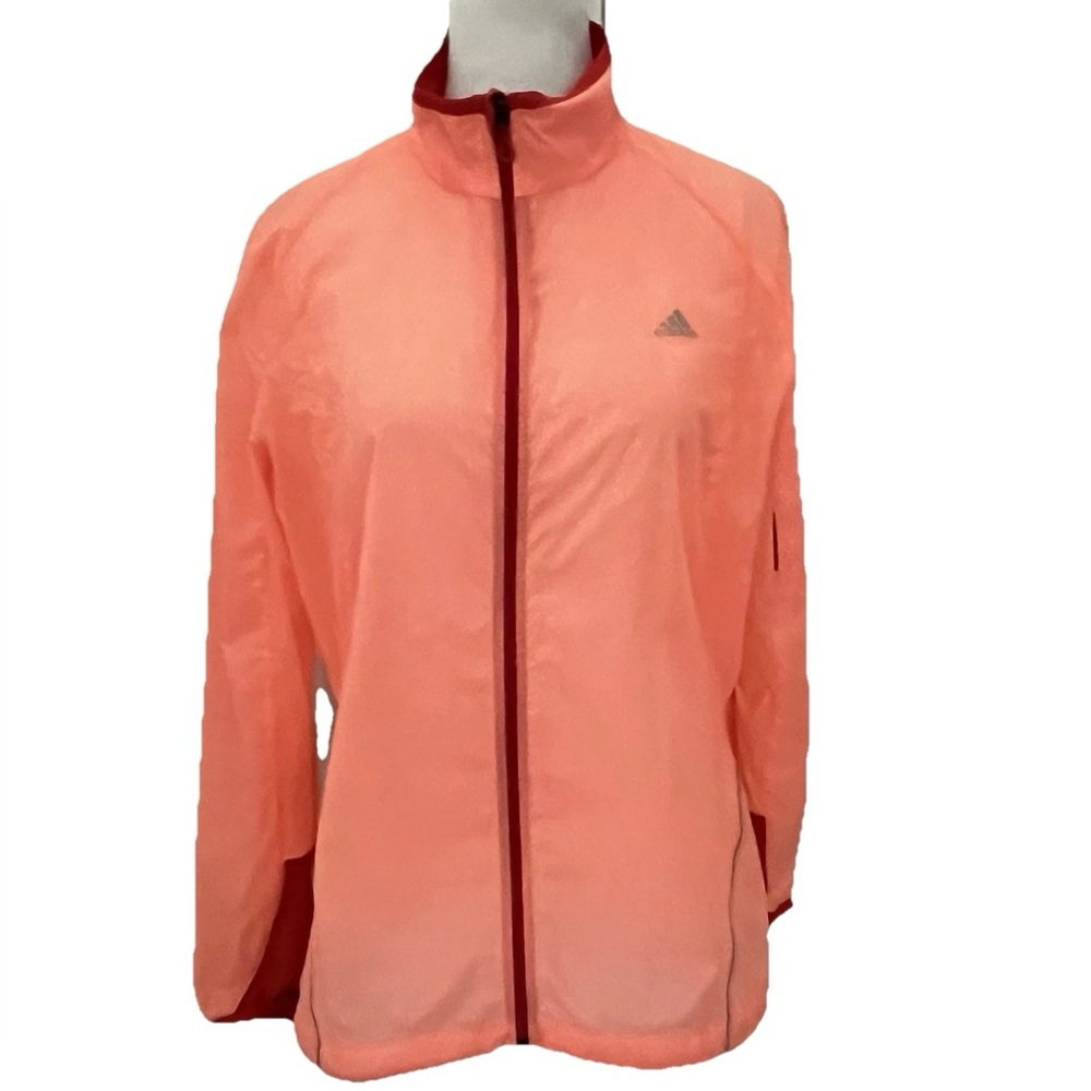 Adidas Orange M Full Zip Windproof Packable Thin Jacket Running Performance‎